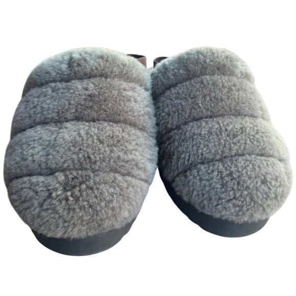 UGG Women's Fluff Yeah Slide Sandals Size 6 Gray Sheepskin Faux Fur Slippers - Picture 2 of 8